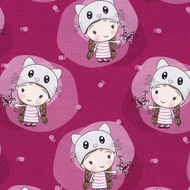 Bavlněný žerzej Kočičí dívka | Glitzerpüppi  – malinová,  image number 1