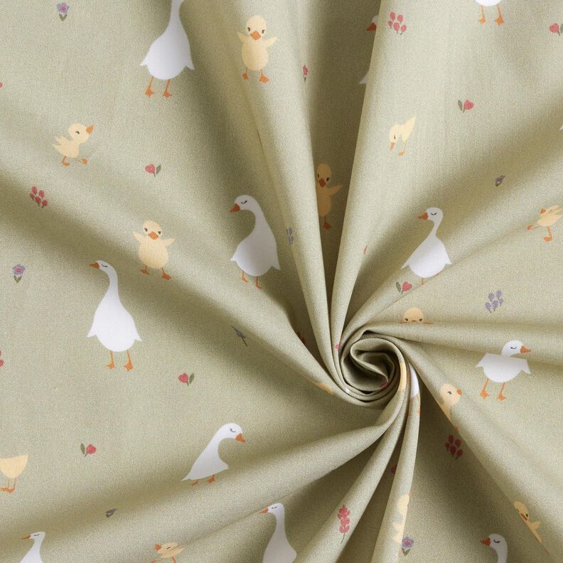 GOTS Bavlněný popelín roztomilé husy a kuřátka | Poppy Fabrics – šedobéžová,  image number 3
