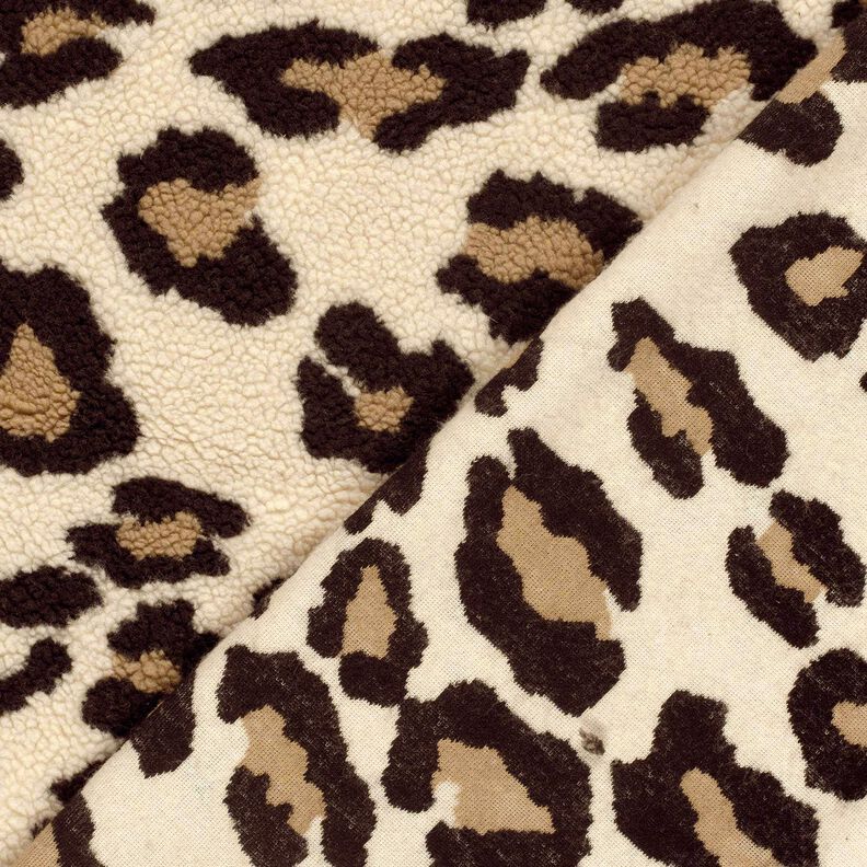 Beránek sherpa teddy s leopardím potiskem – mandlová/černá,  image number 4