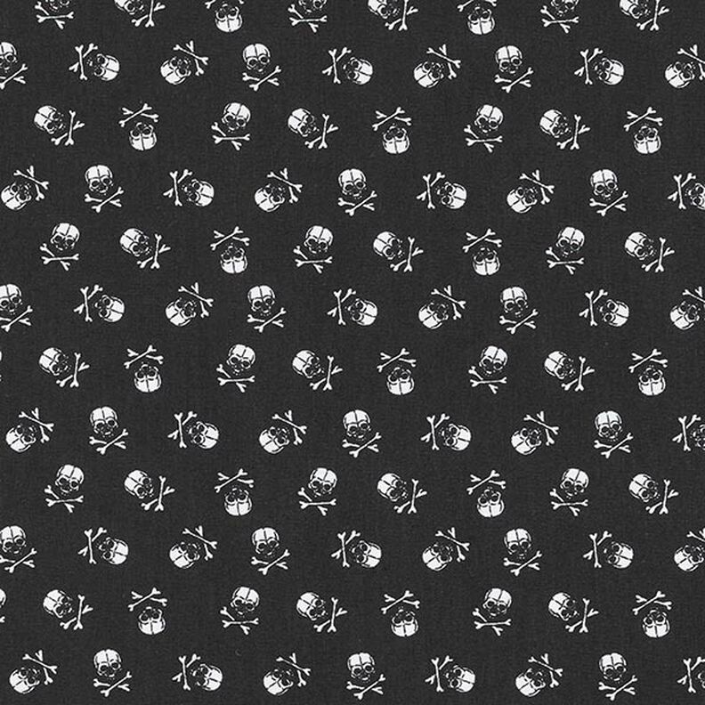Popelín se vzorem lebky – černá/bílá,  image number 1