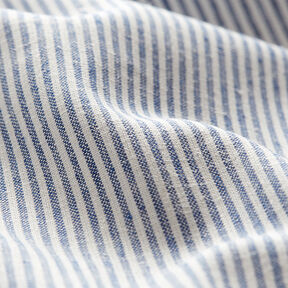 Směs lnu a bavlny proužek úzký – džínově modrá/vlněná bílá | Zbytek 90cm, 