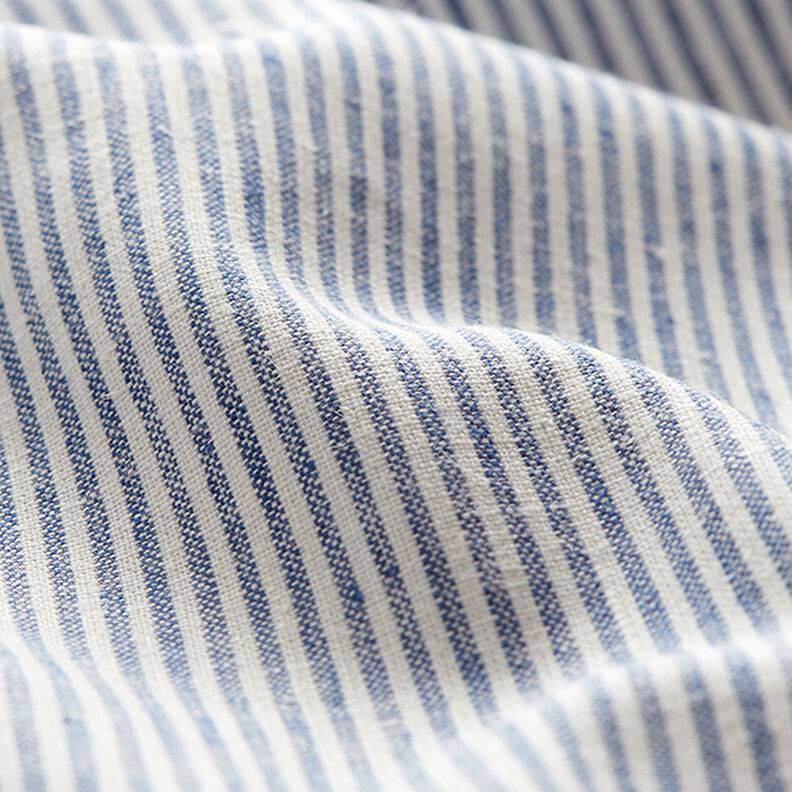 Směs lnu a bavlny proužek úzký – džínově modrá/vlněná bílá,  image number 2
