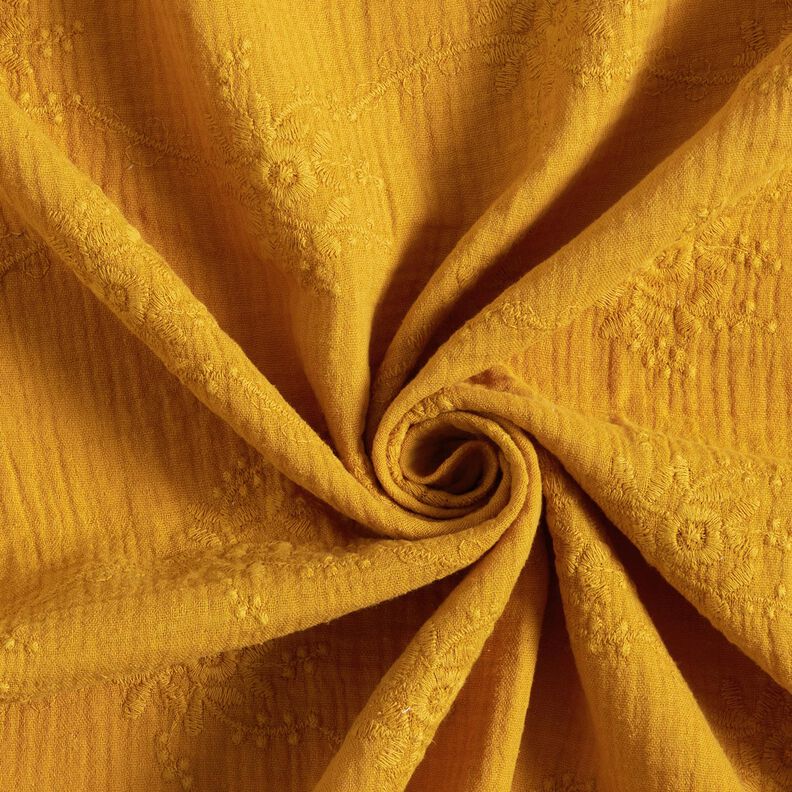 Mušelín / dvojitá mačkaná tkanina Květinový úponek tón v tónu – kari žlutá,  image number 3