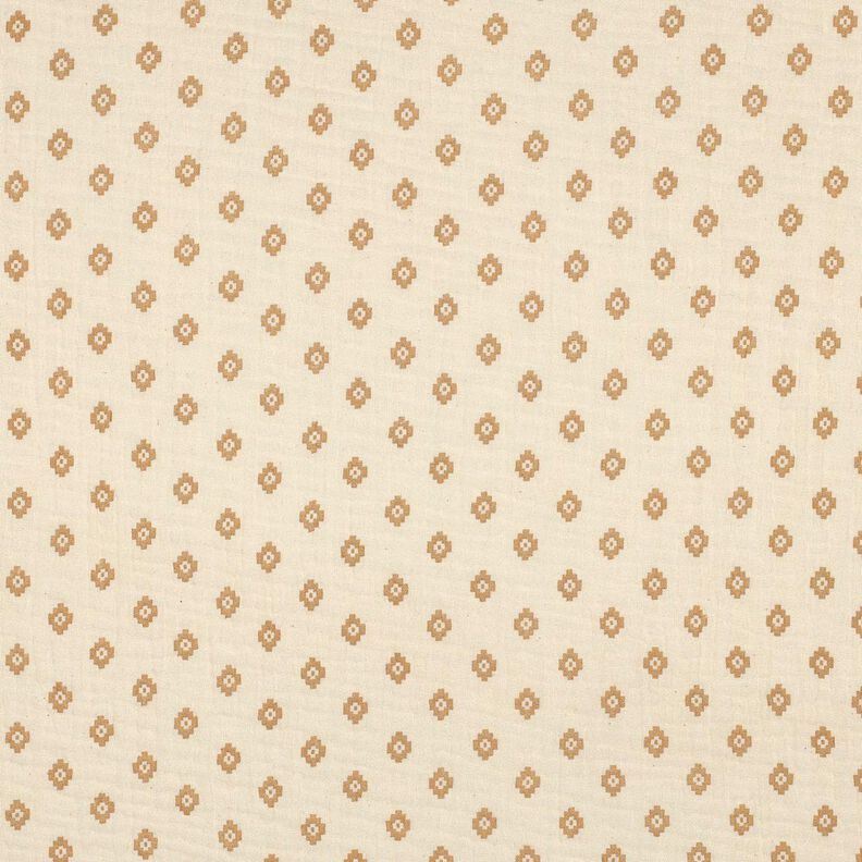GOTS Mušelín / dvojitá mačkaná tkanina Boho diamantový vzor | Poppy Fabrics – kremová/skořicová, image number 1