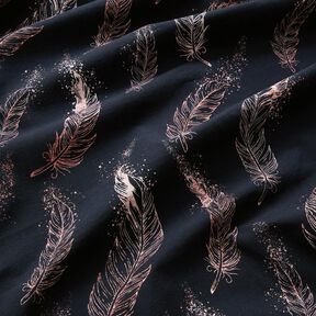 Bavlněný žerzej Zlatá pírka | Glitzerpüppi – černomodrá/tmavě starorůžová, 