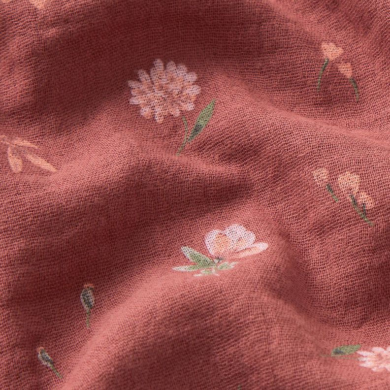 Mušelín / dvojitá mačkaná tkanina jemné květiny | by Poppy – burgundská červená,  image number 2