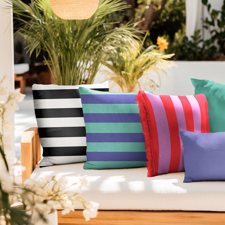 Dekorační látka Plátno Veselé pruhy – pastelově fialová/chili,  image number 5