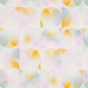 Sportovní dresová látka akvarel tvary – sluníčkově žlutá/pastelově fialová, 