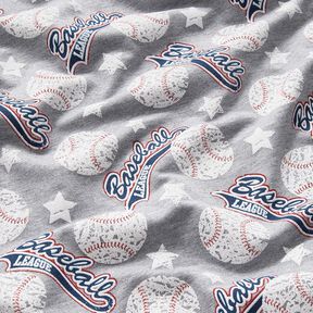 Francouzské froté letní teplákovina Baseball – stříbrná/bílá, 