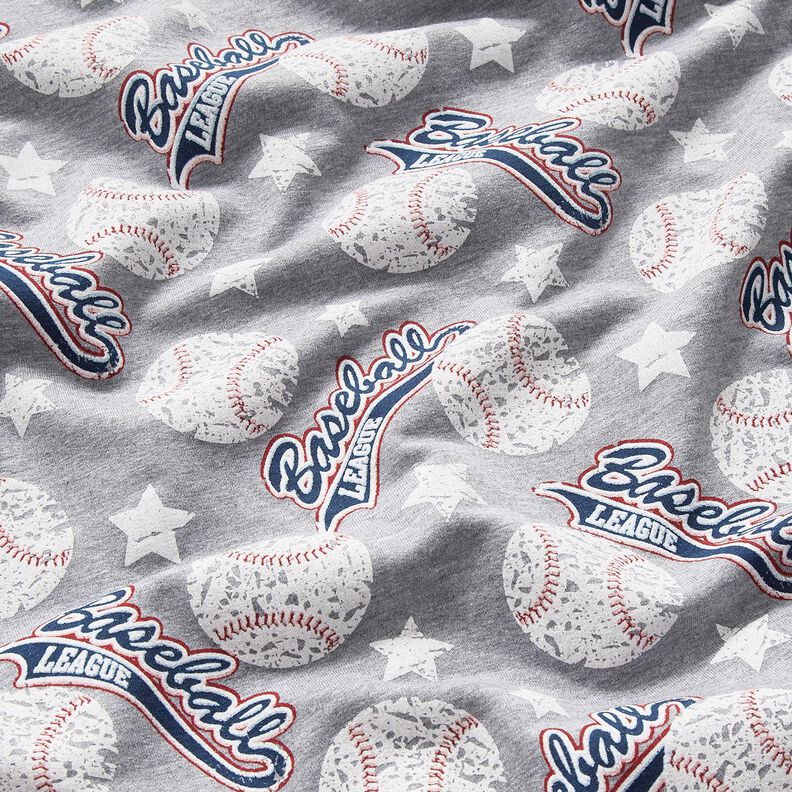 Francouzské froté letní teplákovina Baseball – stříbrná/bílá,  image number 2