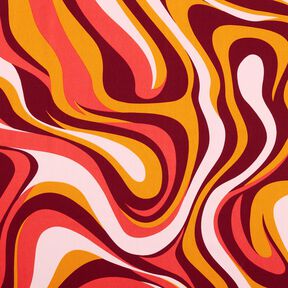 Bavlněný satén Retro vlny | Poppy Fabrics – bordó/kari žlutá, 