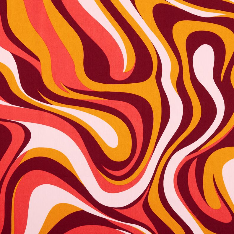 Bavlněný satén Retro vlny | Poppy Fabrics – bordó/kari žlutá,  image number 1
