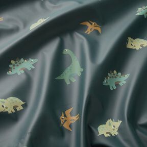 Látka na pláštěnky Šťastní dinosauři digitální potisk – granitová, 