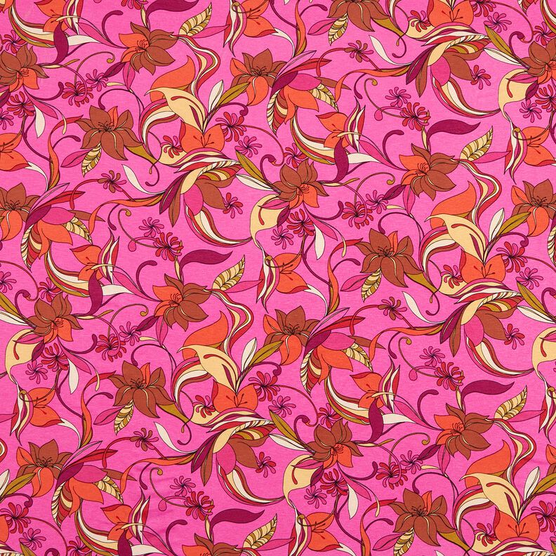 Viskózový žerzej Něžné květiny – purpurová/ohnivě červená,  image number 1