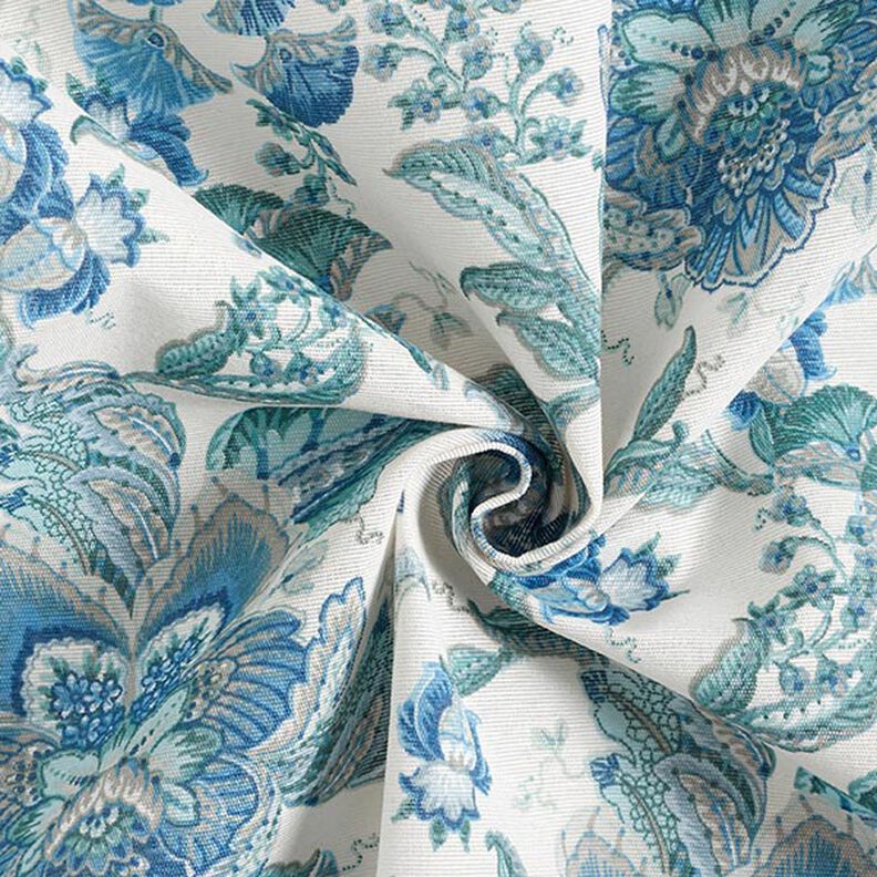 Dekorační látka Plátno Orientální květinové ornamenty 280 cm – bílá/modrá,  image number 3