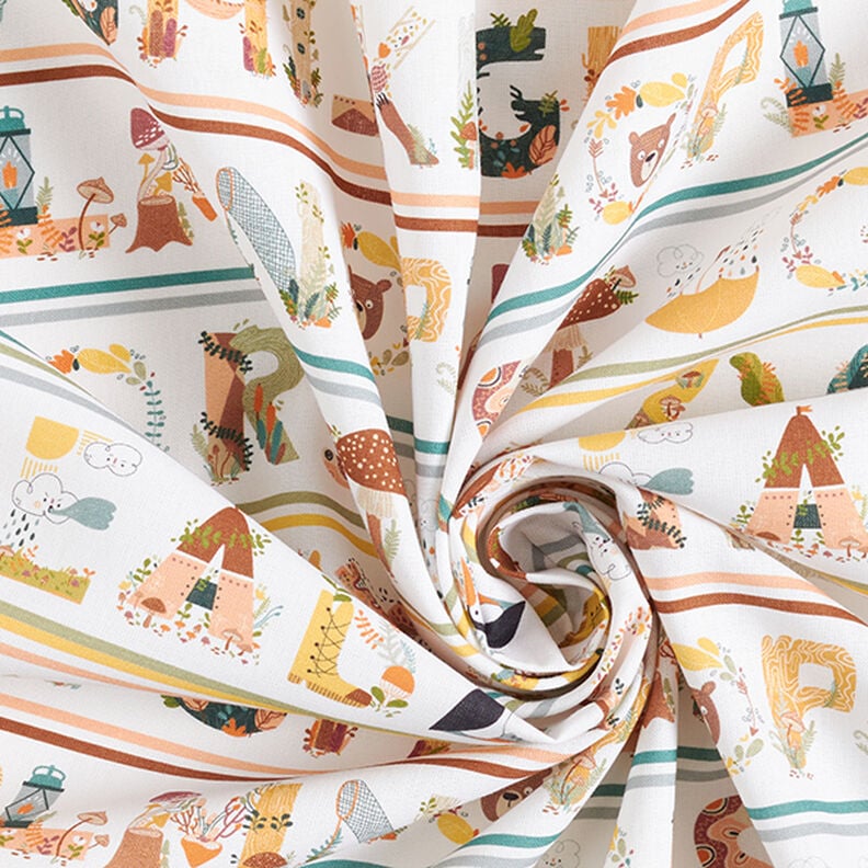 Bavlněná látka Popelín Zvířecí písmena – bílá,  image number 3