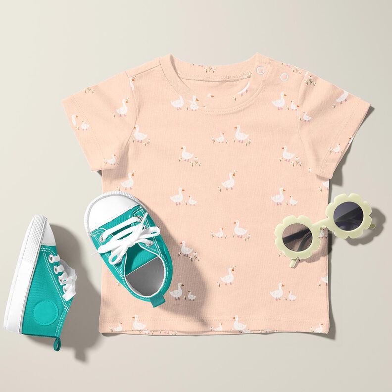 Bavlněný žerzej Husy a květiny – rose,  image number 5