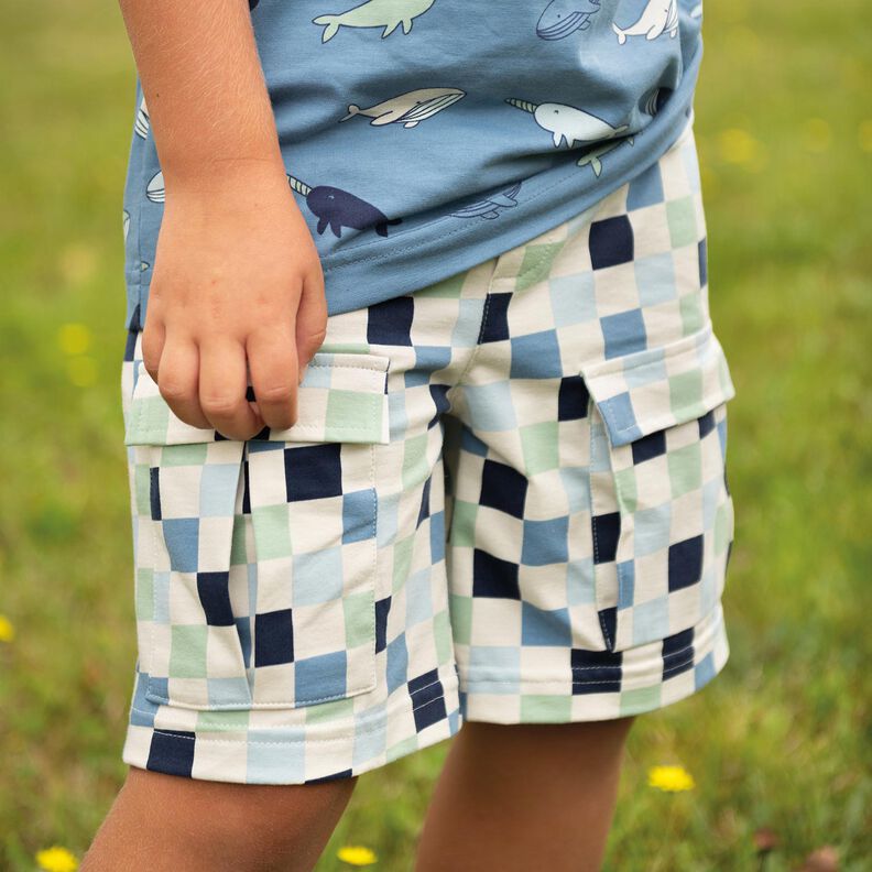 Bavlněný žerzej Károvaná | Poppy Fabrics – přírodni/modrošedá,  image number 5