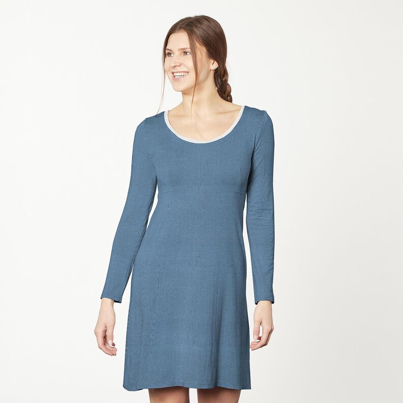 Žebrovaný žerzej Jemná žebra 2-1-1-1 – džínově modrá,  image number 7