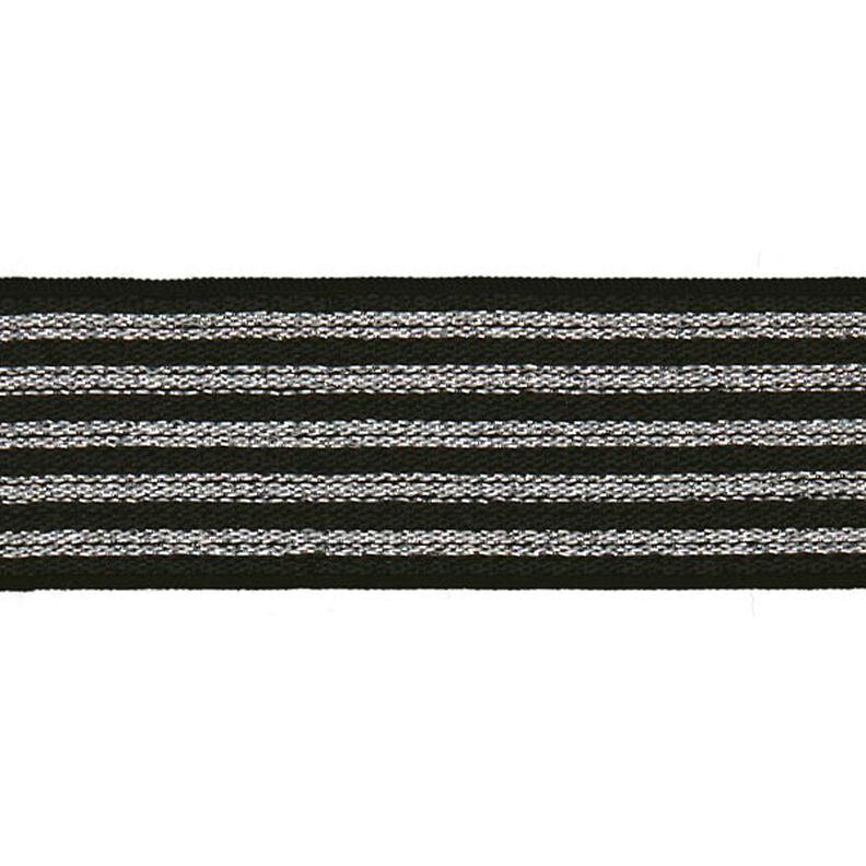 Proužkovaná gumová stuha [ Šířka: 25 mm ] – černá/stříbrná,  image number 1