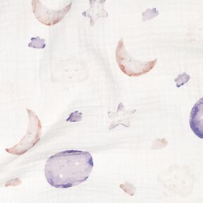 GOTS Mušelín / dvojitá mačkaná tkanina Noční obloha digitální potisk | Poppy Fabrics – slonová, 