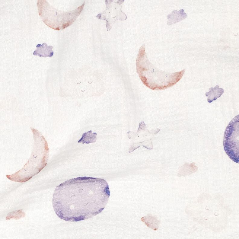 GOTS Mušelín / dvojitá mačkaná tkanina Noční obloha digitální potisk | Poppy Fabrics – slonová,  image number 2