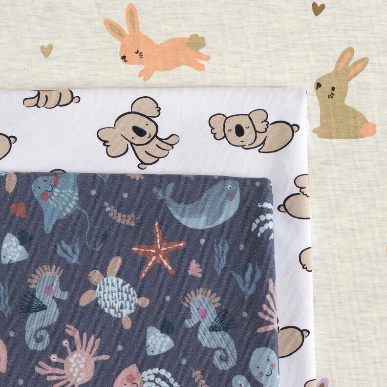 Bavlněný žerzej Zajíčci a srdce | Poppy Fabrics – vlněná bílá, image number 5