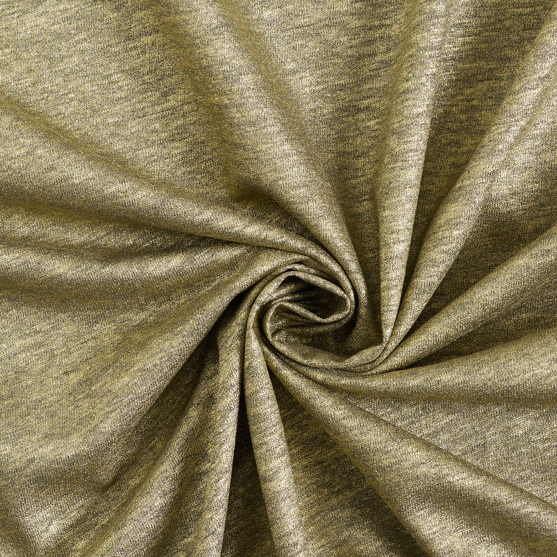 Lněný žerzej třpytivý melanž – khaki/zlatá metalická,  image number 4