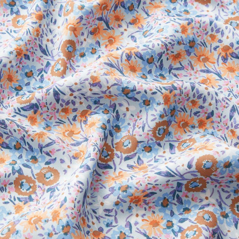 Viskózový popelín moře květin – světle modra/broskvově oranžová,  image number 2