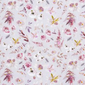 Žebrovaný žerzej Digitální tisk s jemnými divokými květinami – pastelove šeříková/červenofialková, 