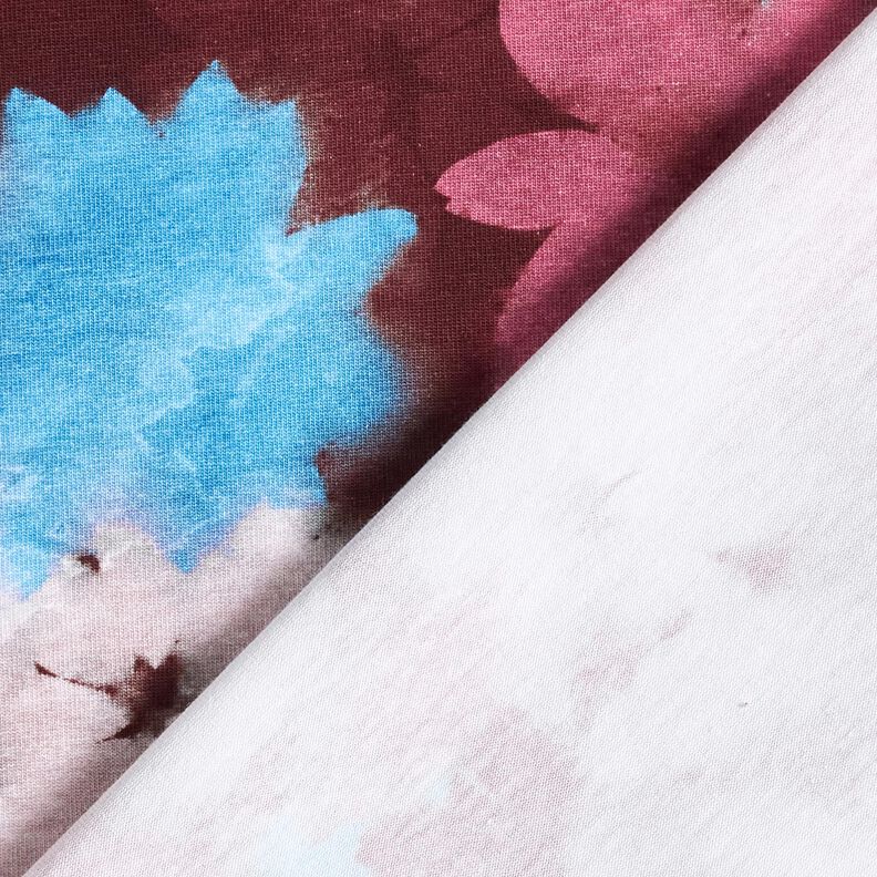 Bavlněný žerzej Digitální tisk rozmazaných květin – merlot/modrá,  image number 4