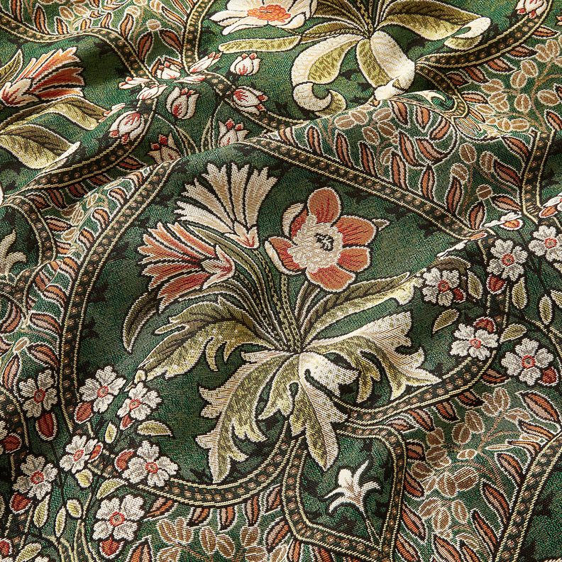 Dekorační látka Gobelín Květinové ornamenty – zelená/světle oranžová,  image number 2