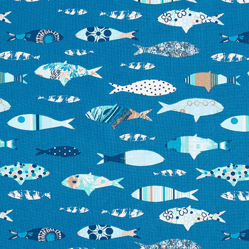 Bavlněná látka Kreton Abstraktní ryby – modrá,  image number 1