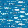 Bavlněná látka Kreton Abstraktní ryby – modrá,  thumbnail number 1
