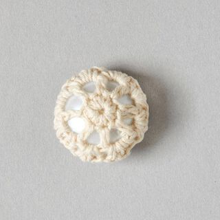 Knoflík obháčkovaný [26mm] – vlněná bílá, 