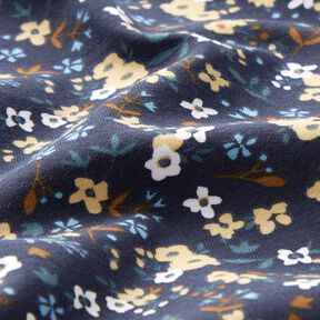 Bavlněný žerzej Vzor millefleurs (drobné kvítky) – noční modrá, 
