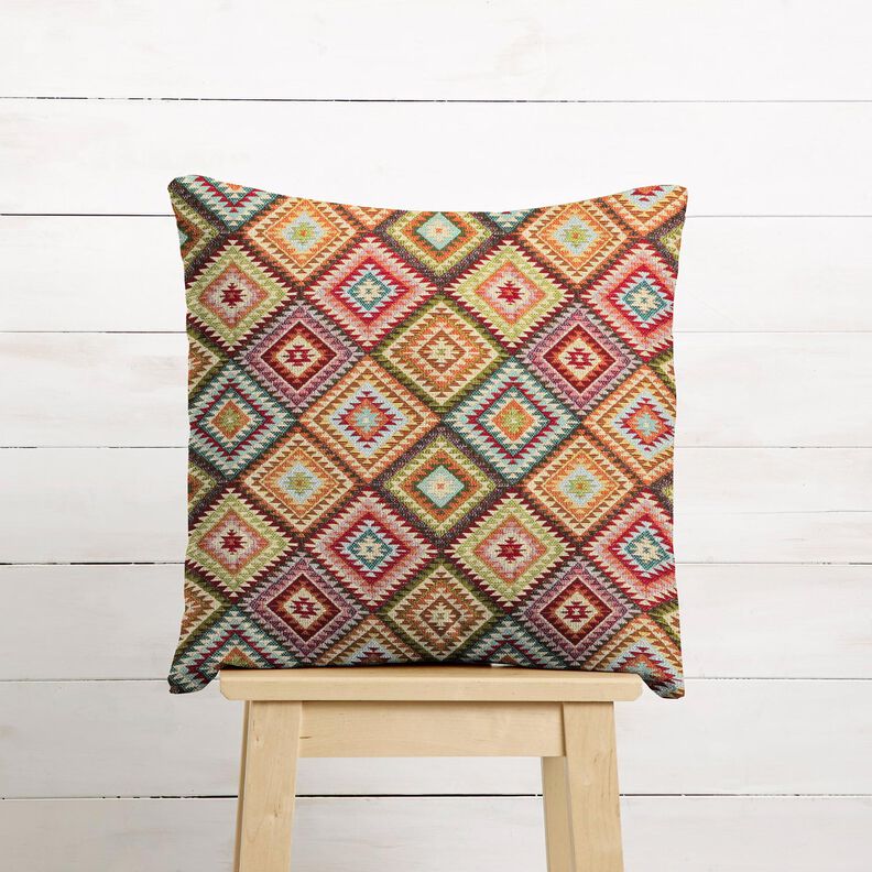 Dekorační látka Gobelín Zubaté diamanty – světle béžová/karmínově červená,  image number 6