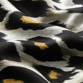 Viskózový žerzej Velké leopardí skvrny – světle šedá/kari žlutá, 