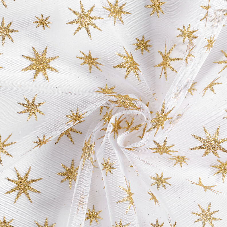 Tyl se třpitivými hvězdičkami – bílá/zlatá,  image number 3