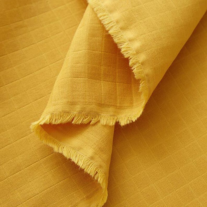 Mušelín / dvojitá mačkaná tkanina Kostičky Doubleface (oboustranná látka) – kari žlutá,  image number 3