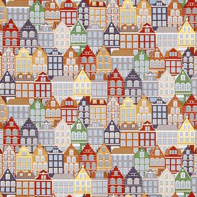 Dekorační látka Polopanama Štítové domy – bílá,  Dekorační látka Polopanama Štítové domy – bílá,