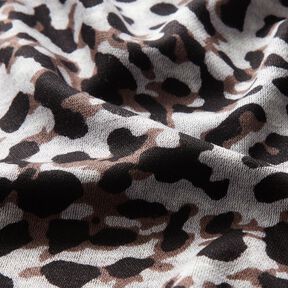 Viskózový žerzej Malý leopardí potisk – čokoládová/stříbrně šedá, 