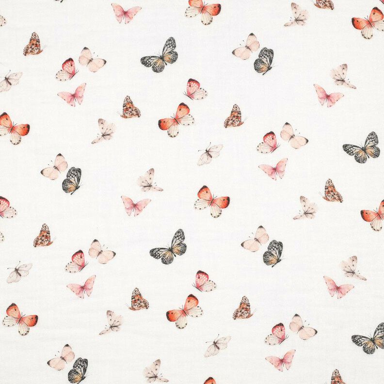 Mušelín / dvojitá mačkaná tkanina Krásní motýly digitální potisk | Poppy Fabrics – slonová,  image number 1