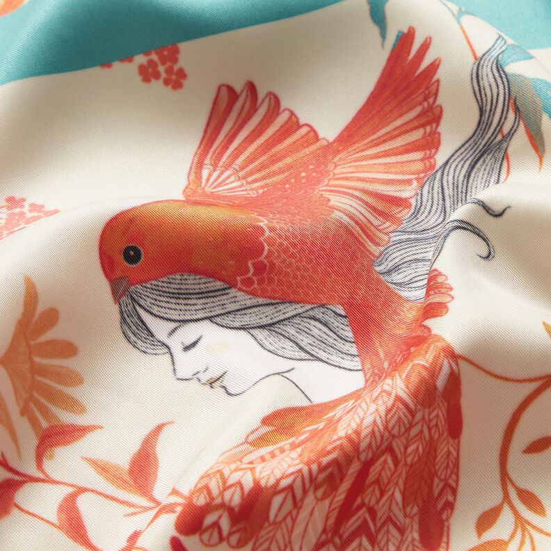 Saténový panel s ptáky a vílami | Katia Fabrics – modrá aqua/kremová, image number 6