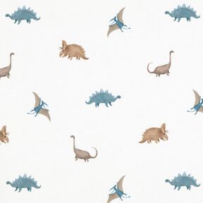 GOTS Bavlněný žerzej Šťastní dinosauři digitální potisk – slonová kost, 