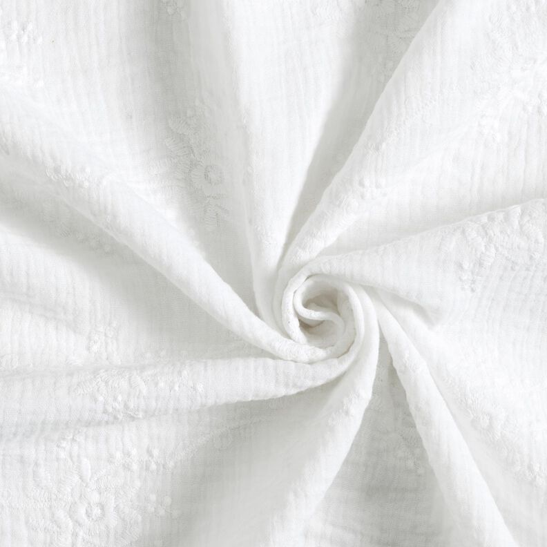 Mušelín / dvojitá mačkaná tkanina Květinový úponek tón v tónu – bílá,  image number 3