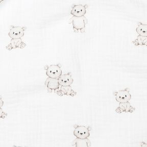 GOTS Mušelín / dvojitá mačkaná tkanina Přátelští medvídci digitální potisk | Poppy Fabrics – slonová, 