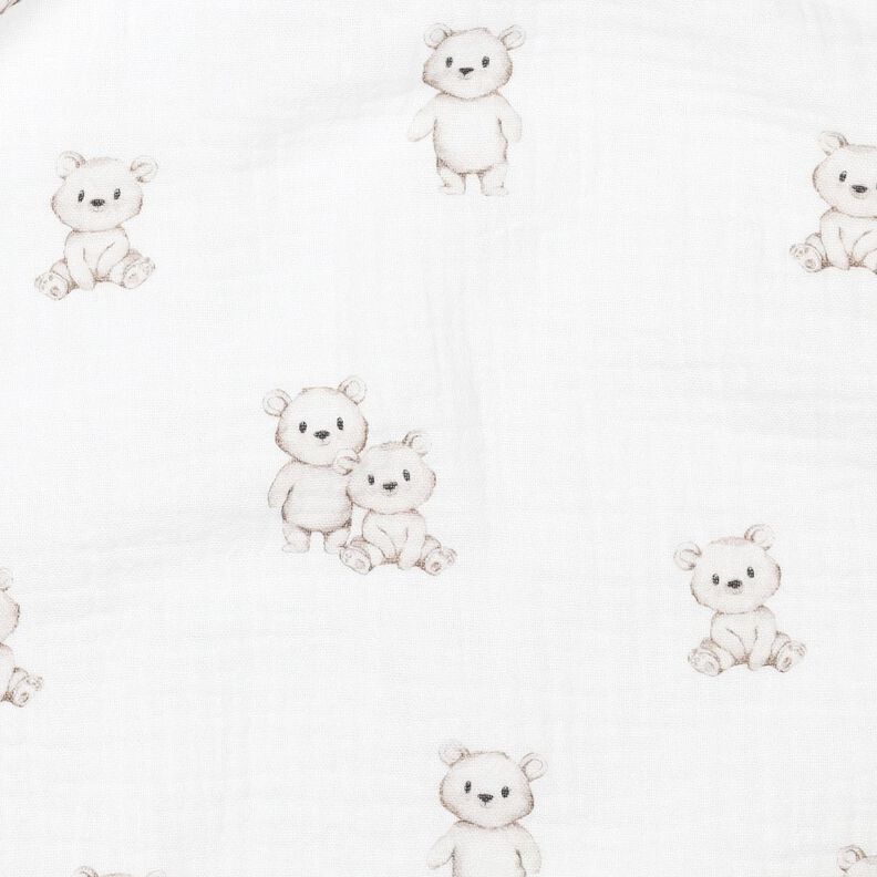 GOTS Mušelín / dvojitá mačkaná tkanina Přátelští medvídci digitální potisk | Poppy Fabrics – slonová,  image number 2