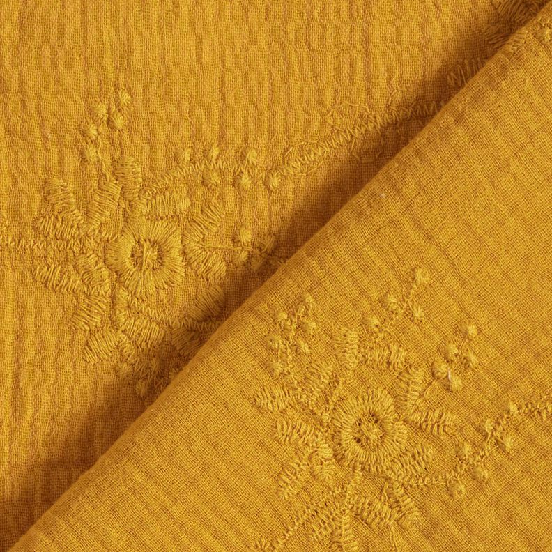 Mušelín / dvojitá mačkaná tkanina Květinový úponek tón v tónu – kari žlutá,  image number 4