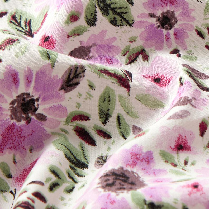 Bavlněný popelín s mořem květin – pastelově fialová/bílá,  image number 2